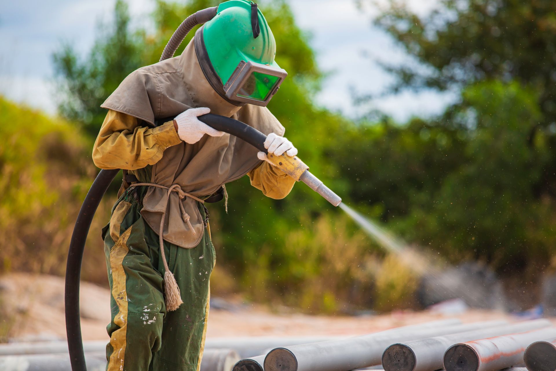Using a sandblasting machine