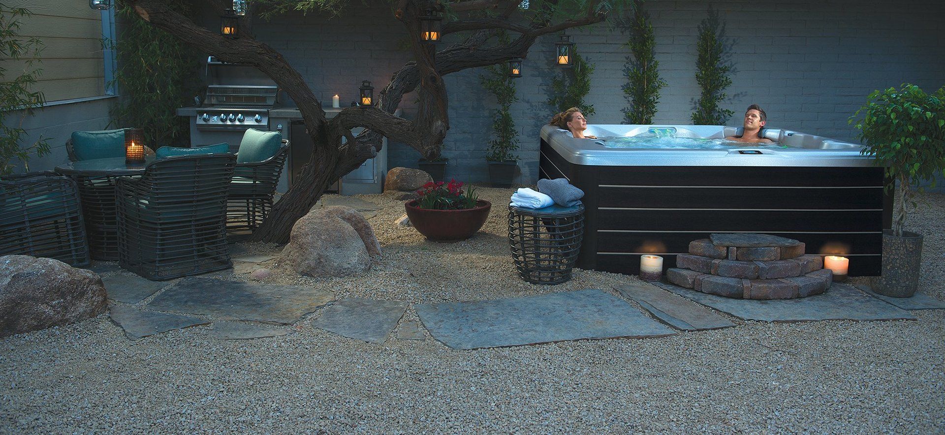 hot tub on a luxury patio