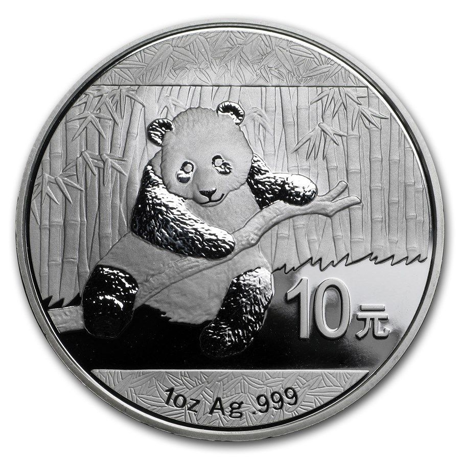 a silver coin with a panda bear on it
