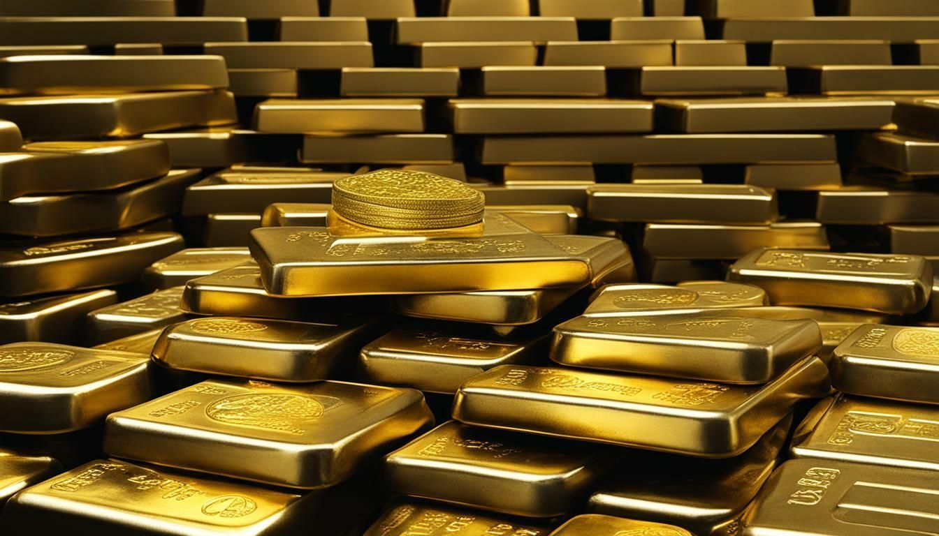 a pile of gold bars stacked on top of each other .