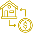 A house with arrows pointing to it and a dollar sign.