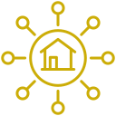 A house is surrounded by keys in a circle.