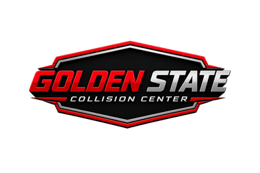 Golden State Collision Center logo in red, black, and white on a dark background