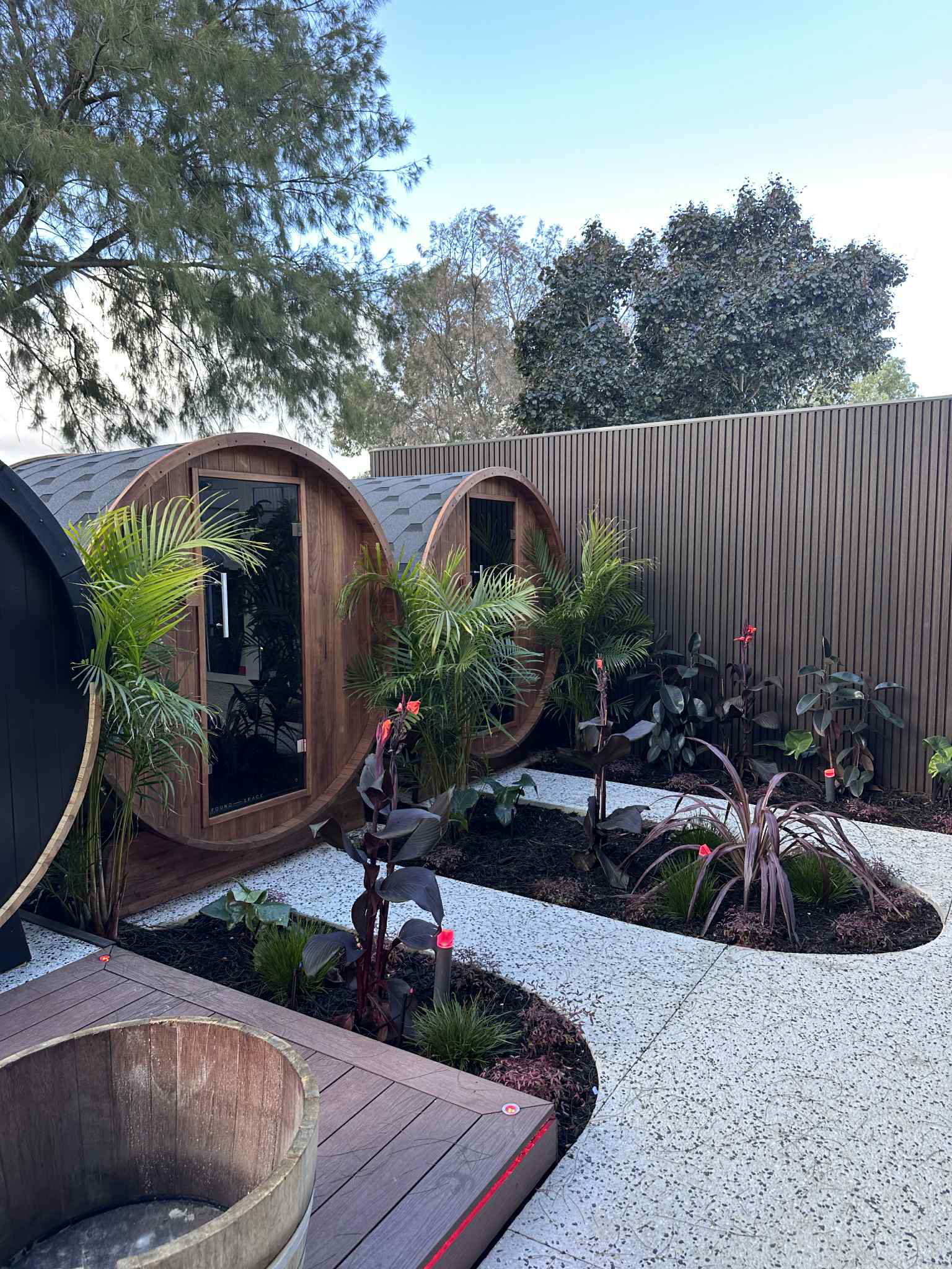 Exposed aggregate concrete pathway in Perth backyard