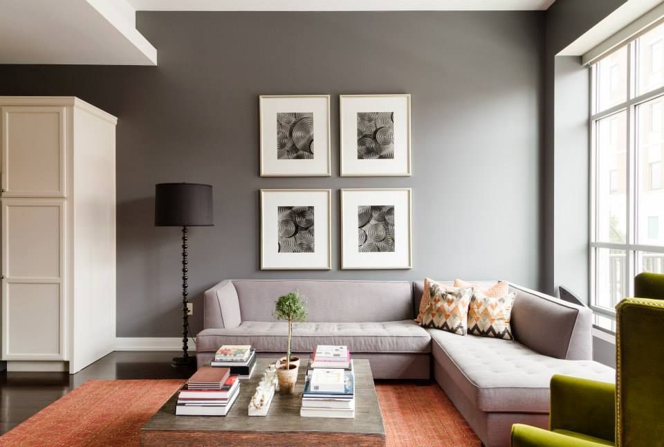 A living room with a couch and a coffee table