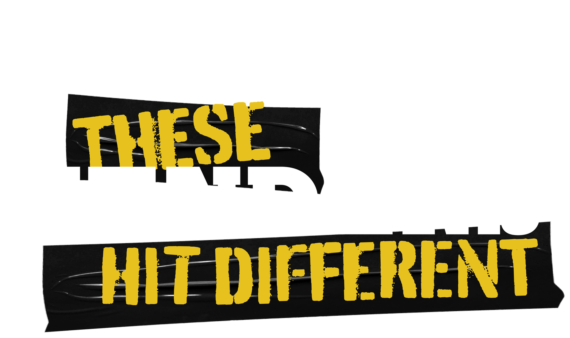 A black and yellow sign that says `` these hit different '' on a white background.