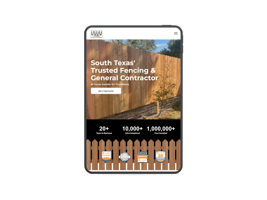 A cell phone displaying a website for south texas trusted fencing and general contractor.