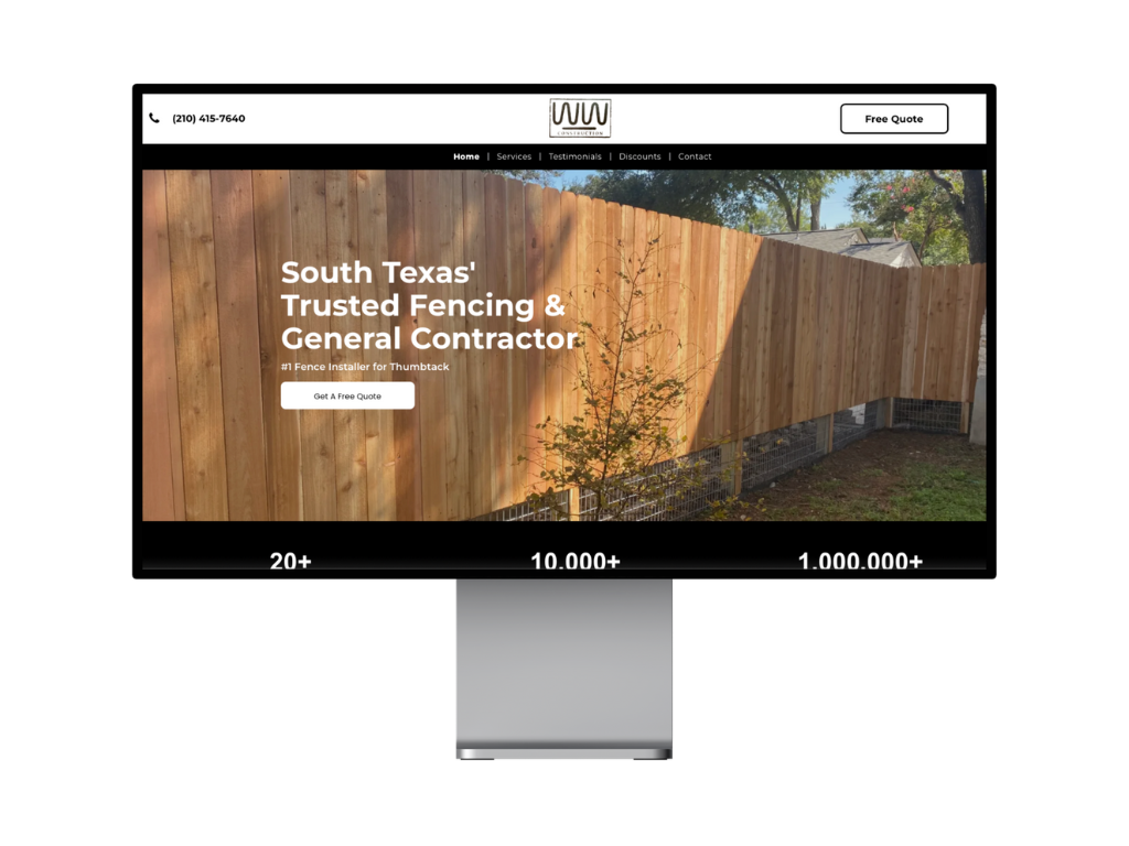 A computer monitor displaying a website for south texas trusted fencing and general contractor.