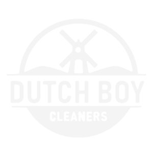 A white logo for dutch boy cleaners on a white background.