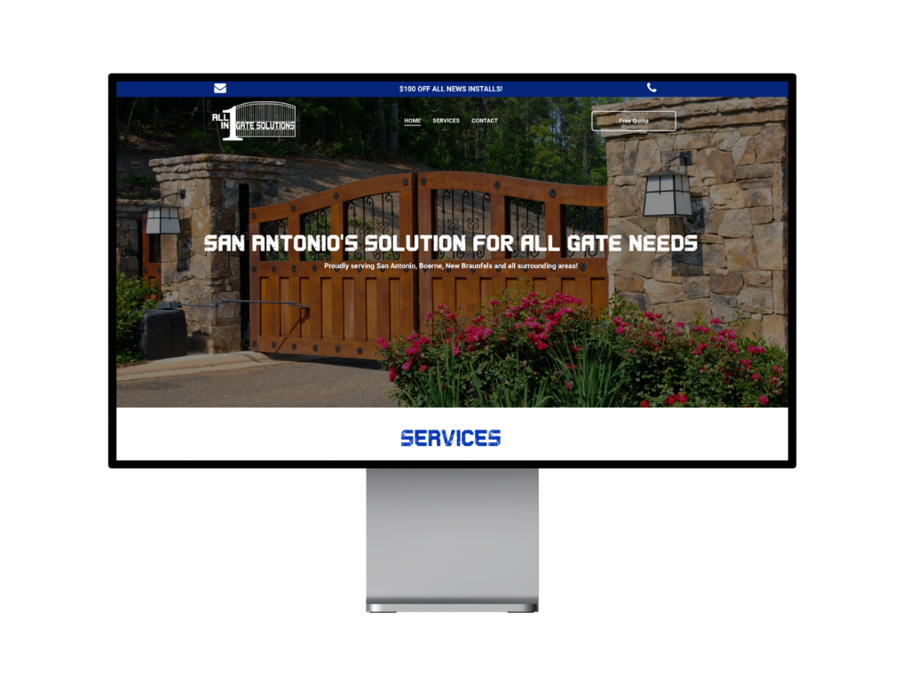 A computer monitor displaying a website for san antonio 's solution for all gate needs.