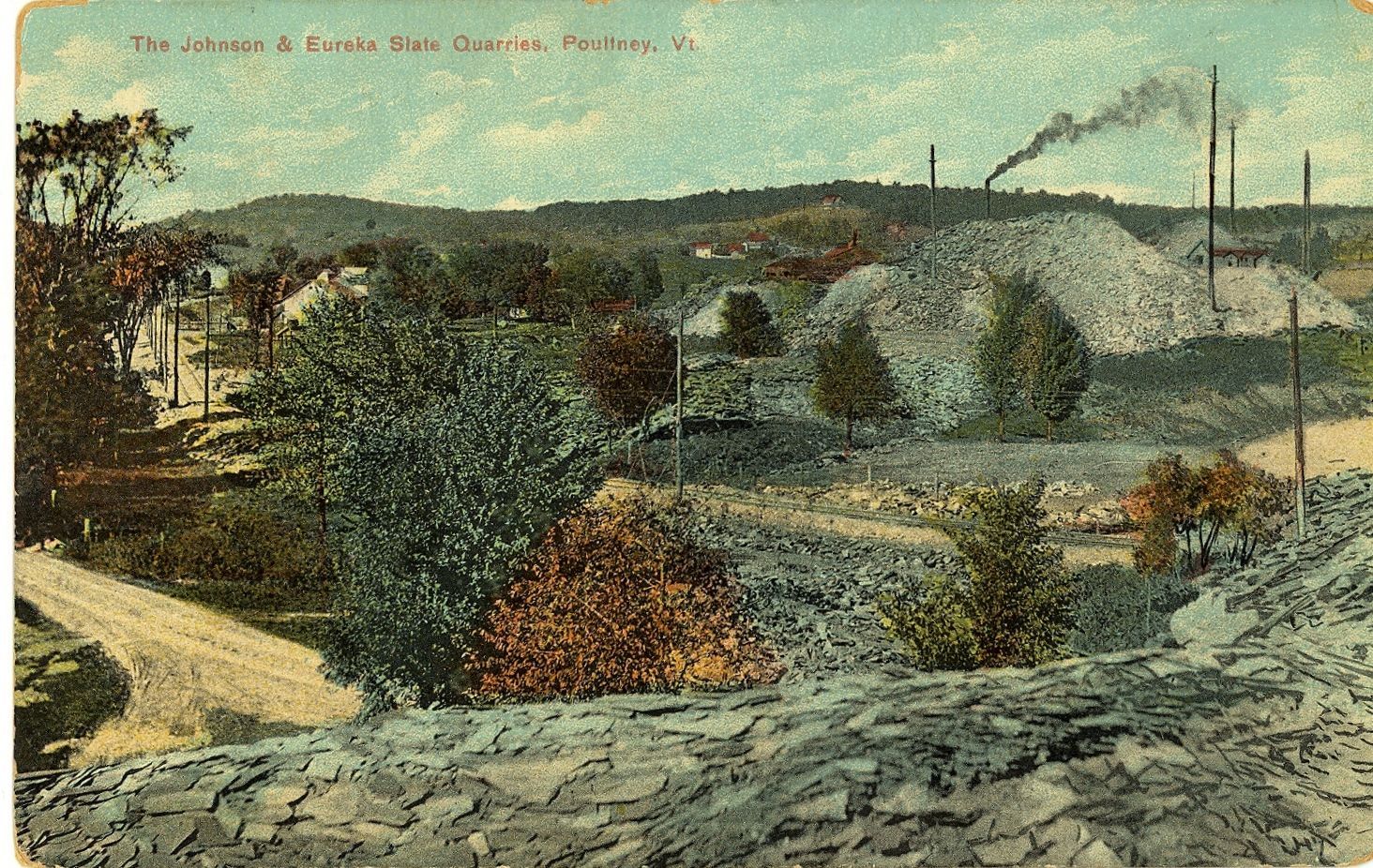 Color illustration of the Johnson & Eureka Slate Quarries in Poultney, VT
