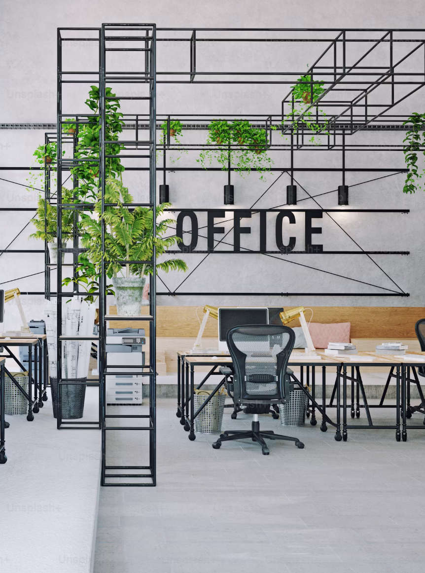 An office with a sign that says office on the wall