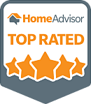 A home advisor top rated badge with four stars.