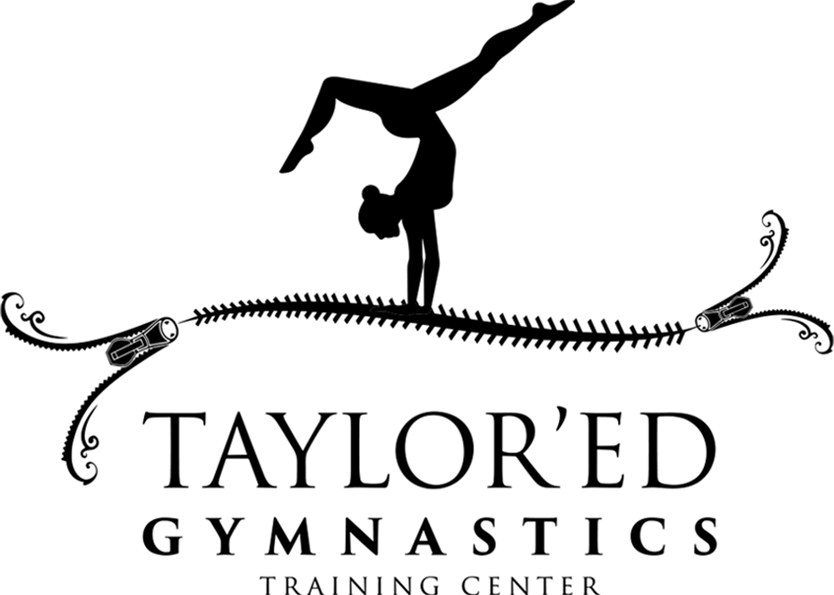 Black silhouette of gymnast performing a handstand on an abstract spine; company logo with the words 