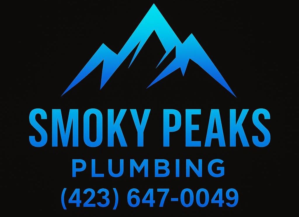 Logo for Smoky Peaks Plumbing with a blue mountain graphic above the company name and phone number (423) 647-0049.
