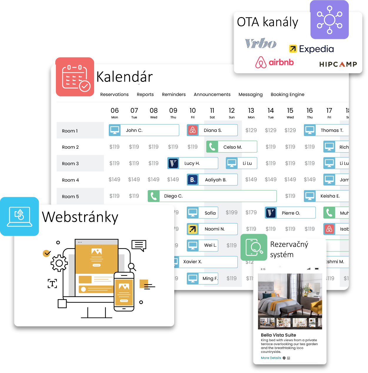 A collage of images including a calendar and a website