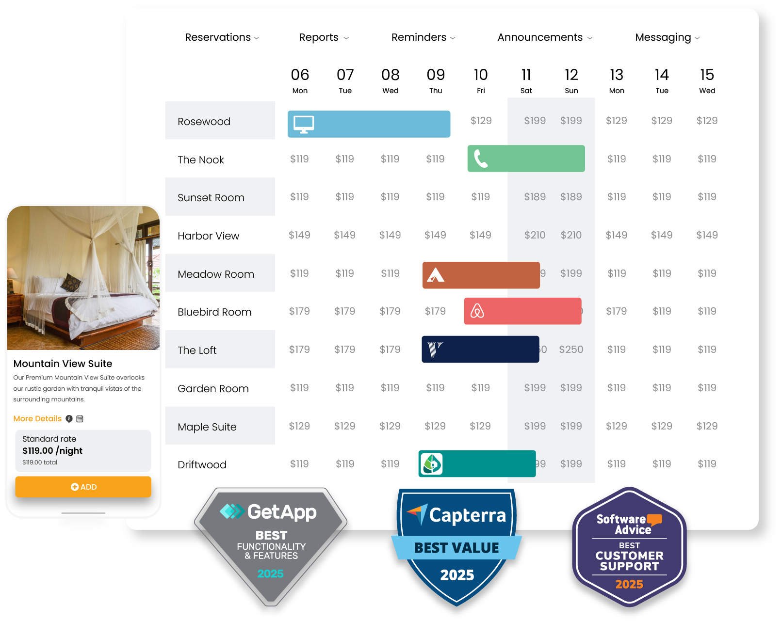 A screenshot of a hotel website with a badge that says best value.