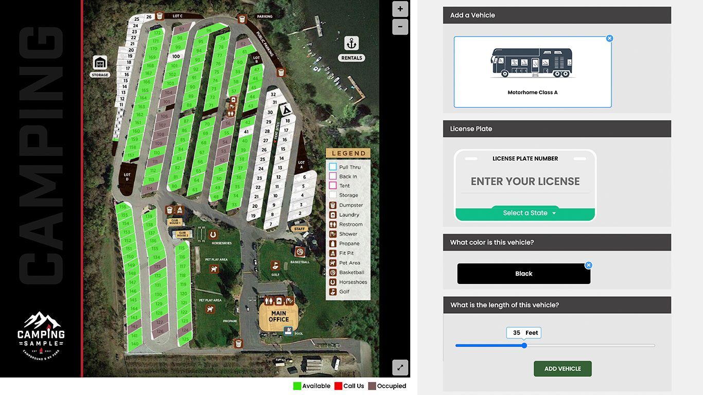 An aerial view of a campground with the words camping on the bottom