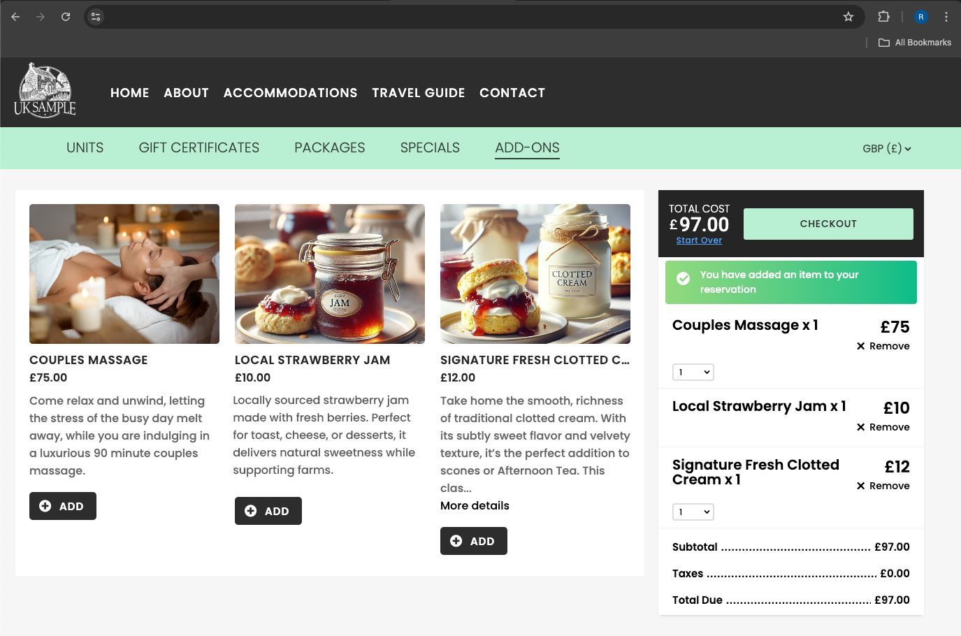 A screenshot of a website showing a woman getting a massage