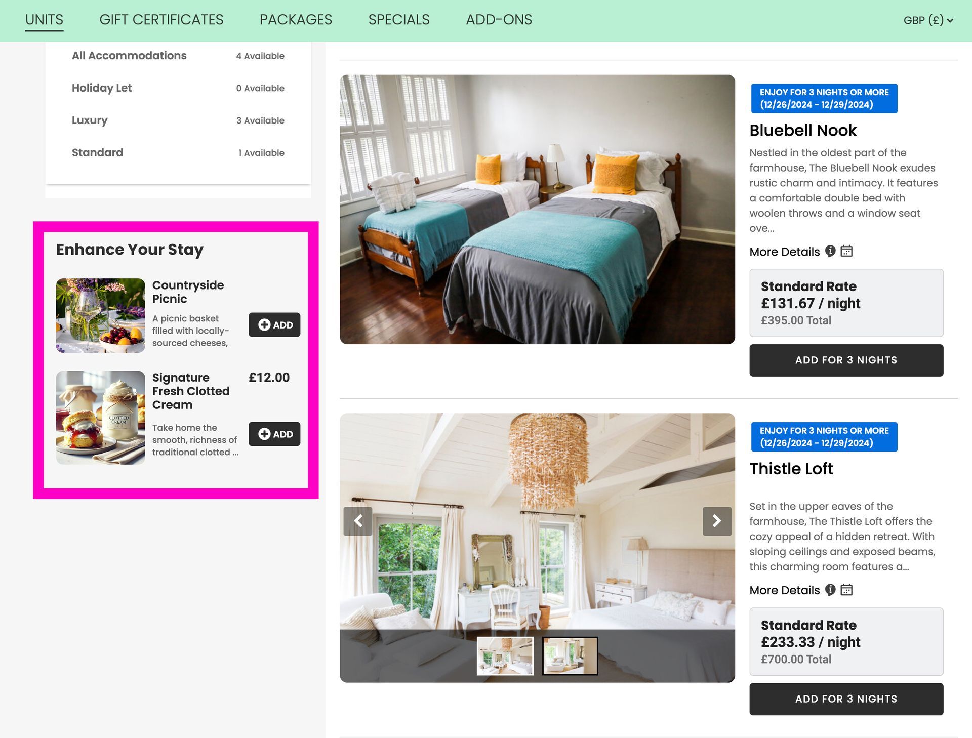 A screenshot of a website showing a bedroom with two beds