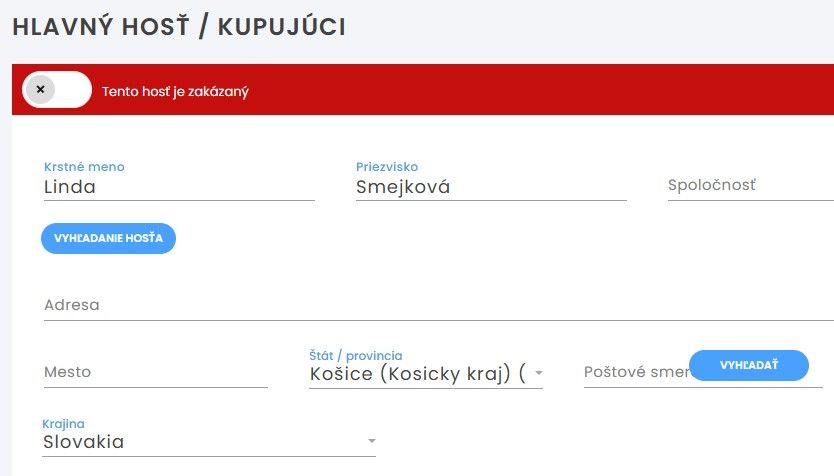 A screenshot of a guest information page on a website.
