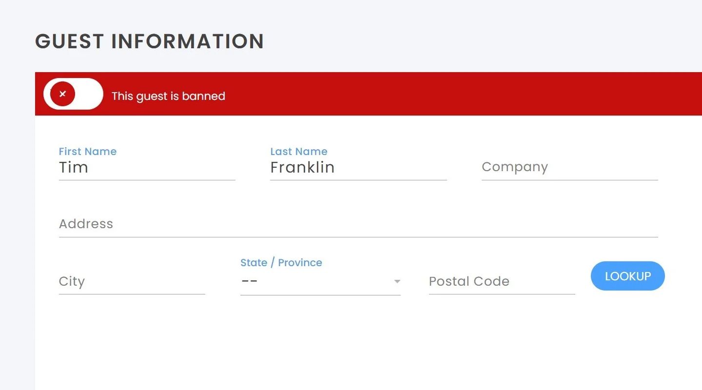 A screenshot of a guest information page on a website.