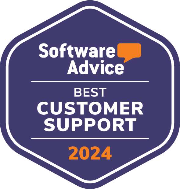 A purple badge that says `` software advice best customer support ''.
