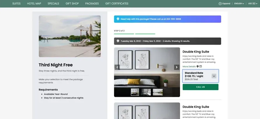 A screenshot of a website with a picture of a beach and a couch.