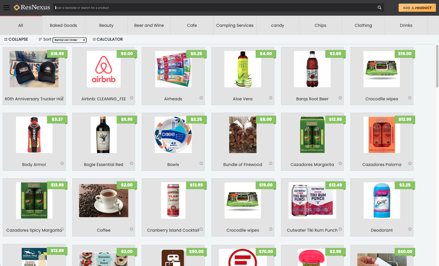 A screenshot of a website showing a variety of products