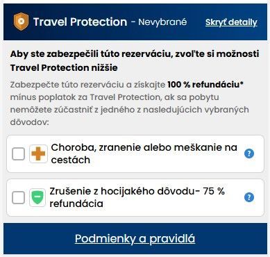 A screenshot of a travel protection page on a website.