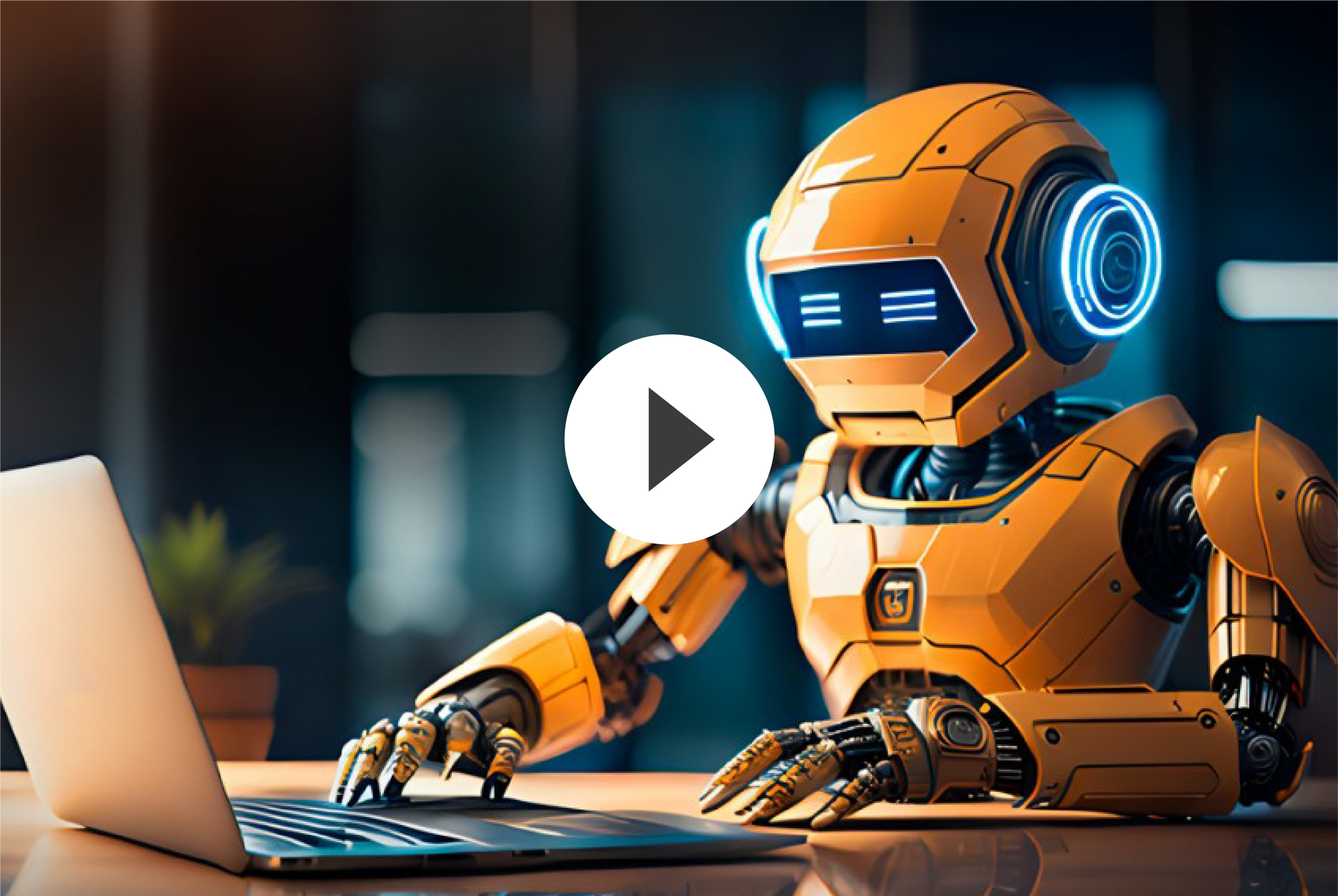 A man is standing in front of a video of a woman pointing at a credit card.