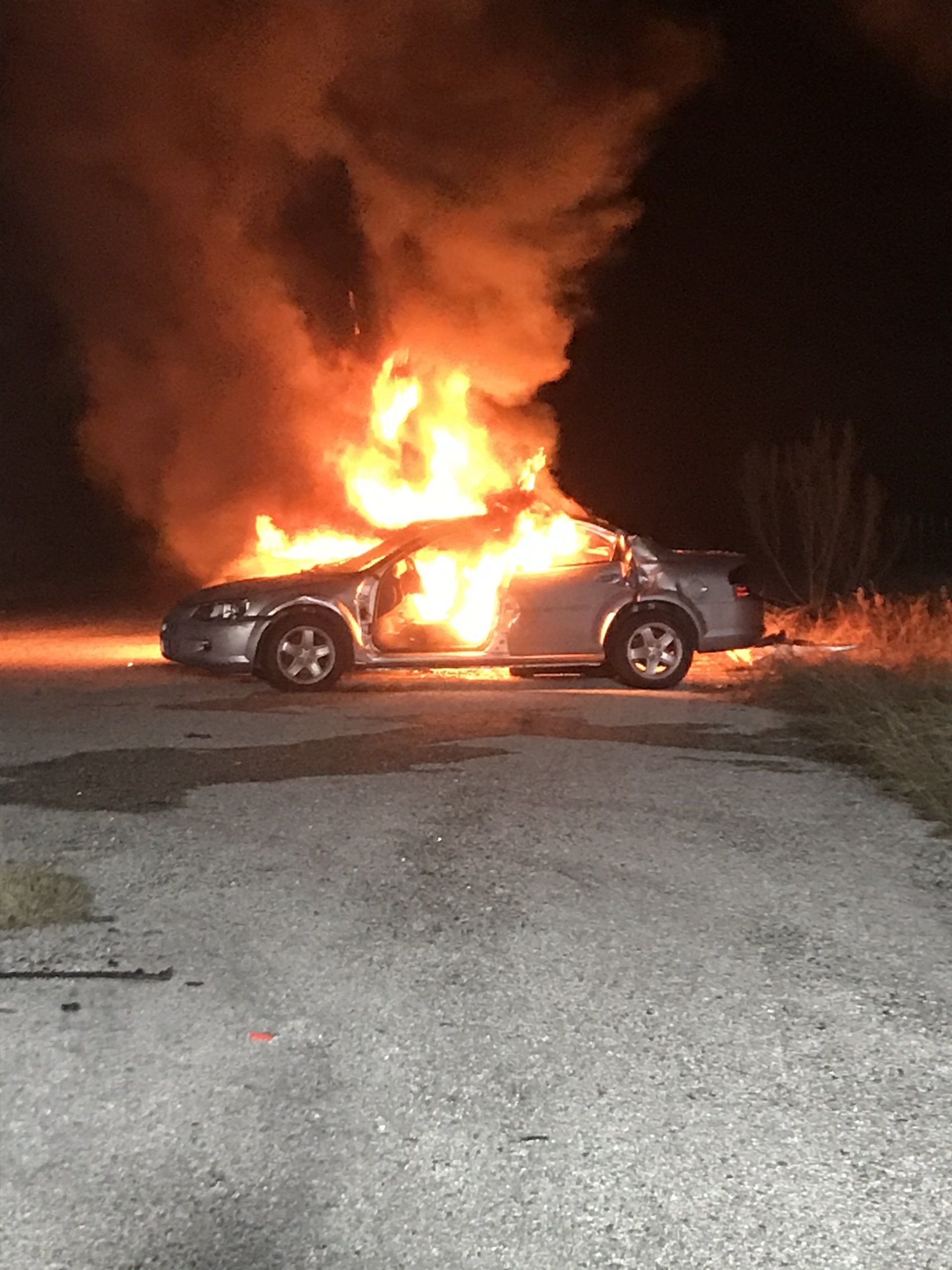 A vehicle is on fire.