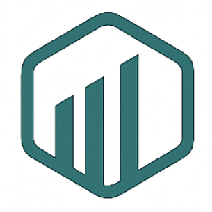 Teal hexagonal logo with three vertical bars, suggesting growth and analytics.