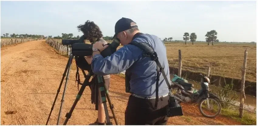 people birding at Bengal Florican Site cambodia