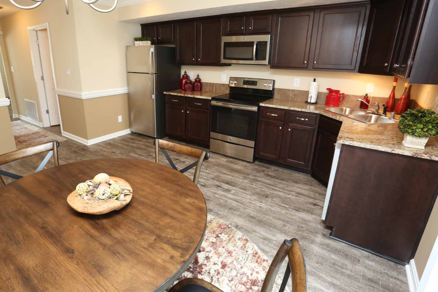 Modern dining table and kitchen