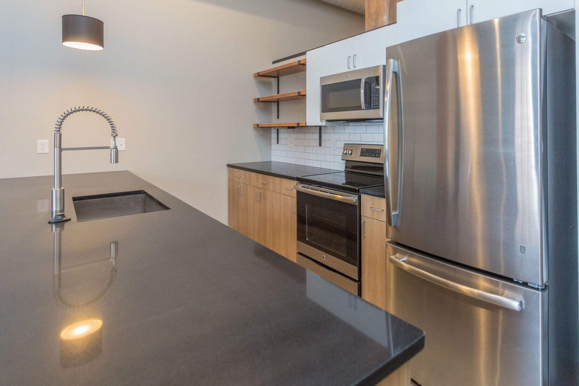Modern dining table and kitchen