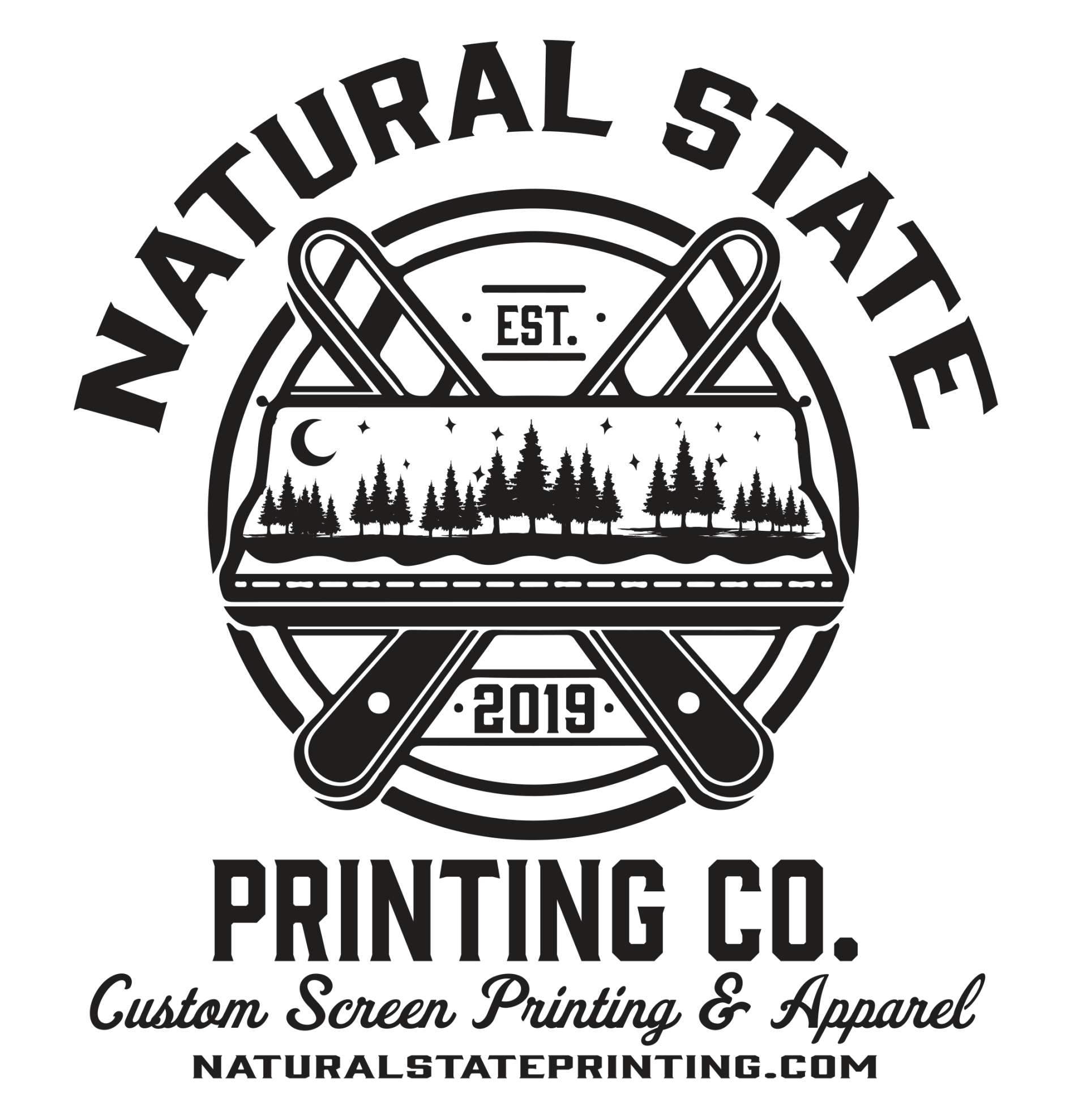 a black and white logo for natural state printing co.