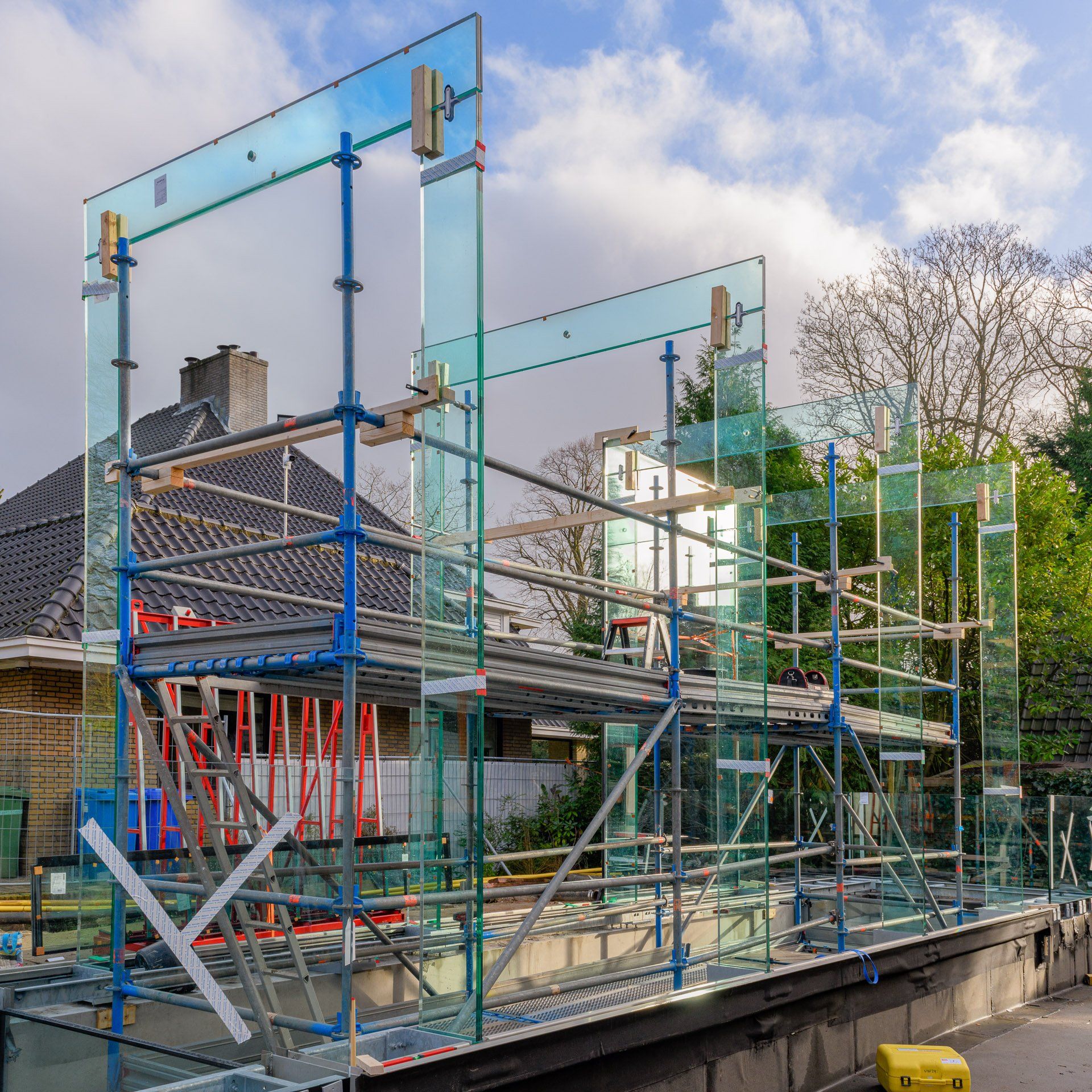 Portfolio Walter Frisart FOTOwerk Bouwindustriefotograaf:  Glasconstructie in ruwbouw project Vijverweg Wassenaar voor Si-X