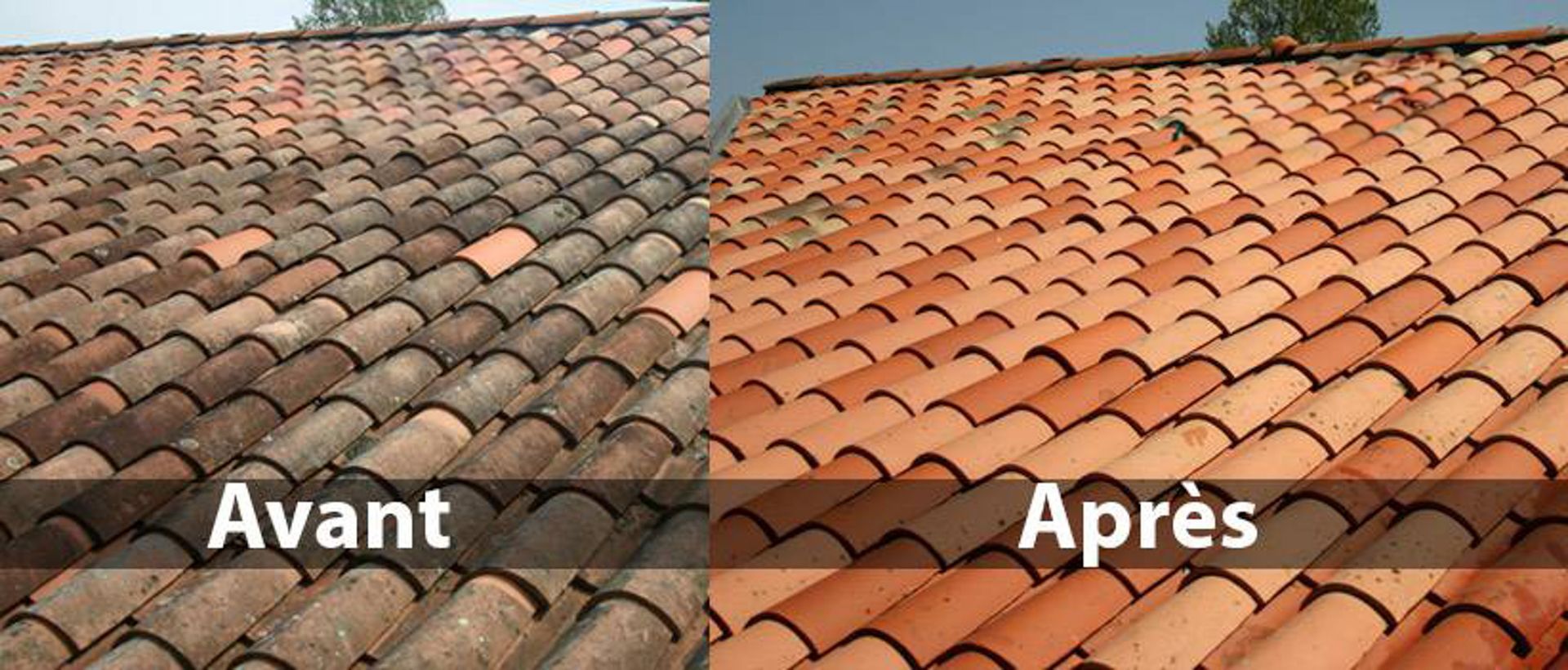 Une photo avant et après d'un toit en tuiles