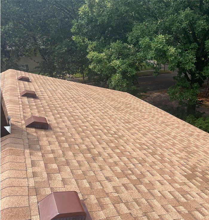 The roof of a house with trees in the background