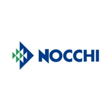 Logo Nocchi : triangle bleu avec des éléments verts et blancs, et texte bleu « NOCCHI ».