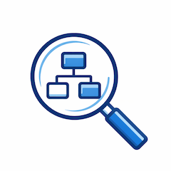Icon showing analysis of a connected system diagram