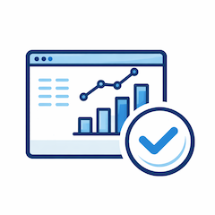 Icon showing analytics dashboard with verified data