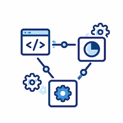 Icon showing connected digital systems working together