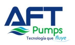 Logotipo de AFT Pumps en azul y verde con el lema “Tecnología que fluye”