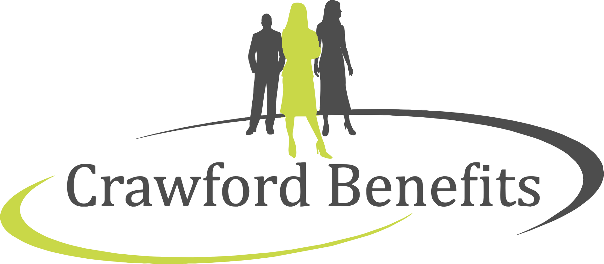 The logo for crawford benefits shows a man and a woman standing next to each other.