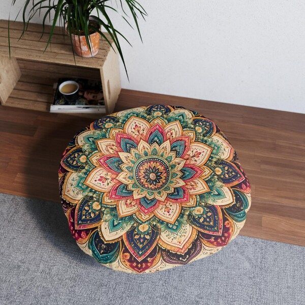 Boho Mandala Floor Pillow for yoga journaling and meditation