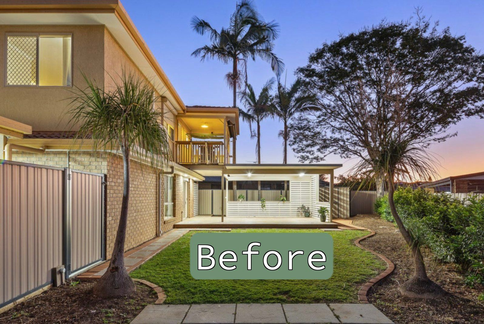 A picture of a house with a sign that says before
