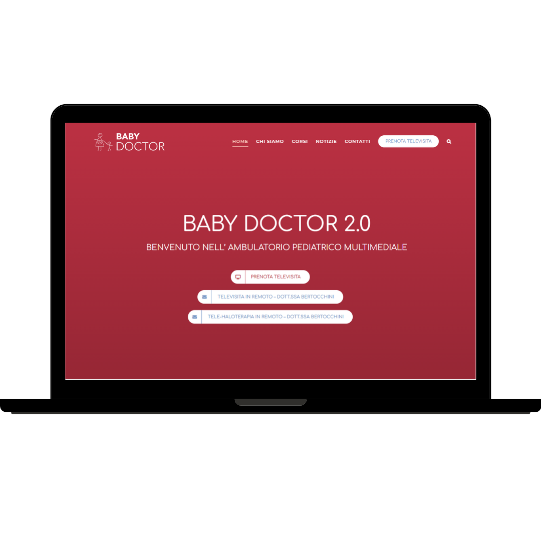 Un computer portatile è aperto al sito web di Baby Doctor 2.0.