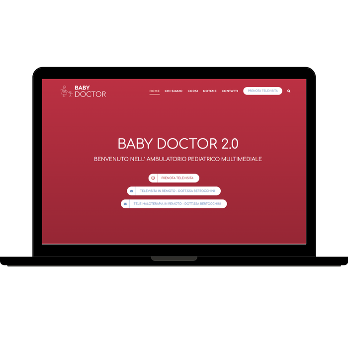 Un computer portatile è aperto al sito web di Baby Doctor 2.0.
